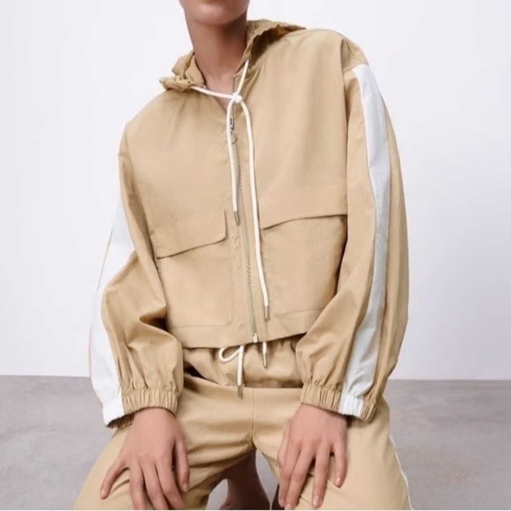 Zara Cropped Anorak Jacket, Camel, Size XS